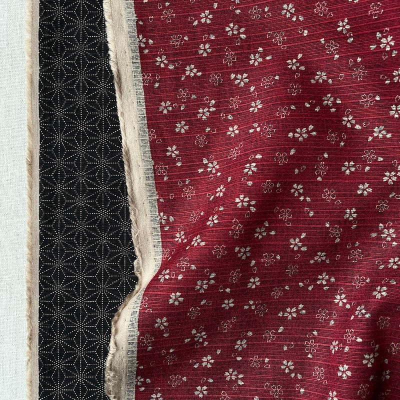 Sevenberry - Cotton Dobby - Double Sided - Blossom/Asanoha - Maroon and Black