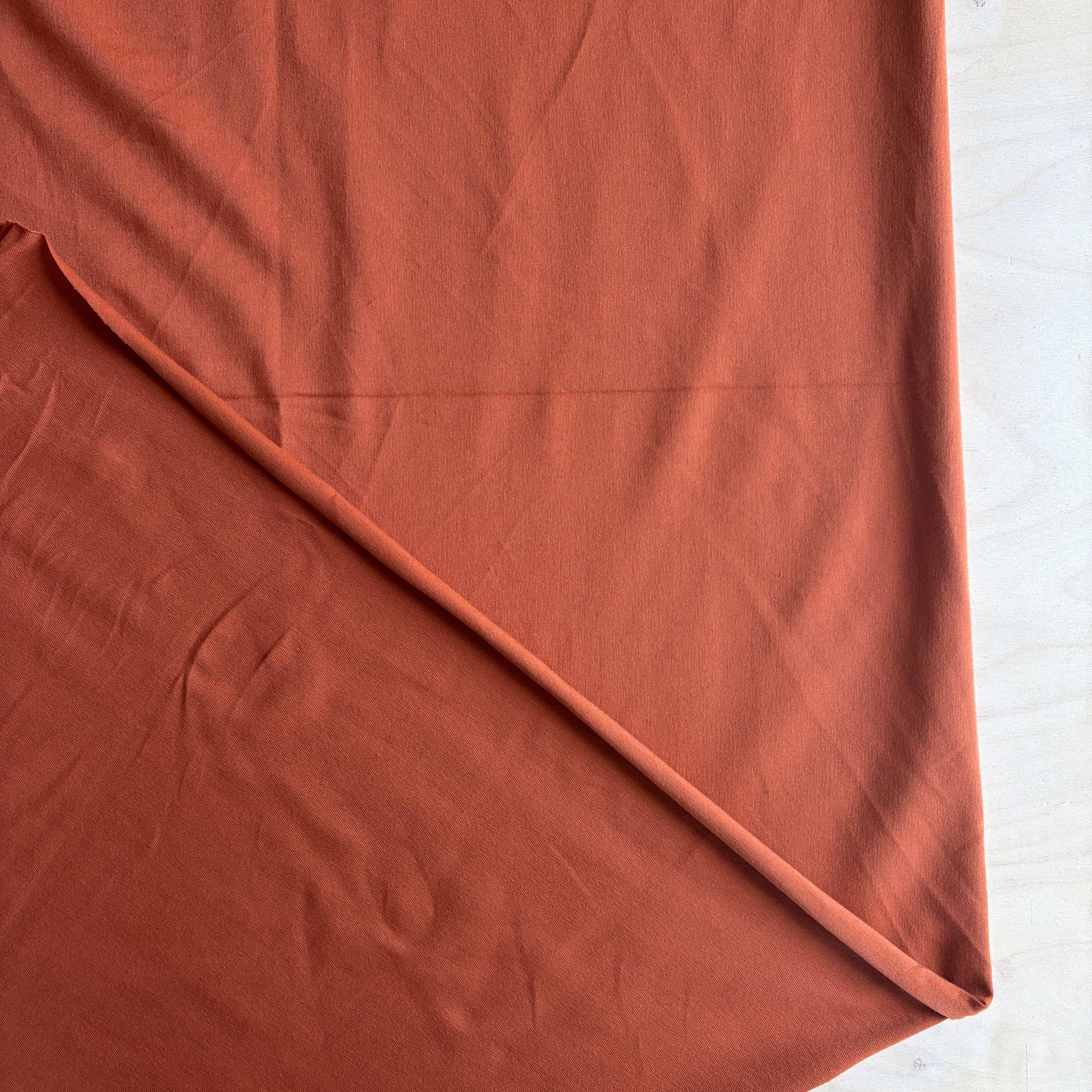 Close-up of rust-colored fabric on a white background