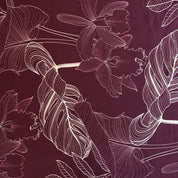 White floral outlines on a dark purple background