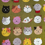 Asano - Cotton Sheeting - Smiling Cat Faces on Moss
