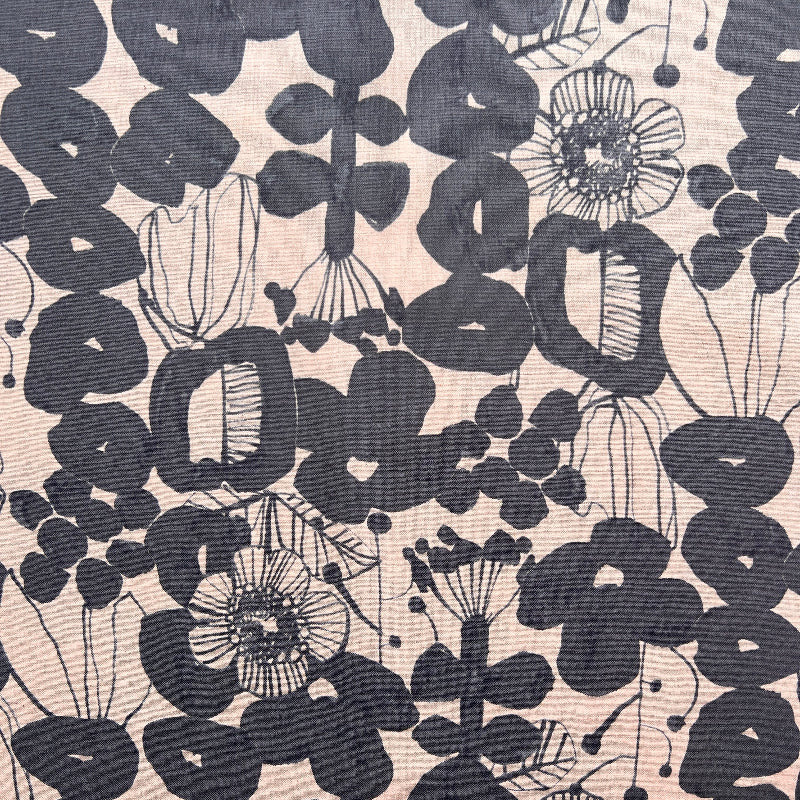Kokka - Cotton Linen Sheeting - Peach & Charcoal Scandi Floral