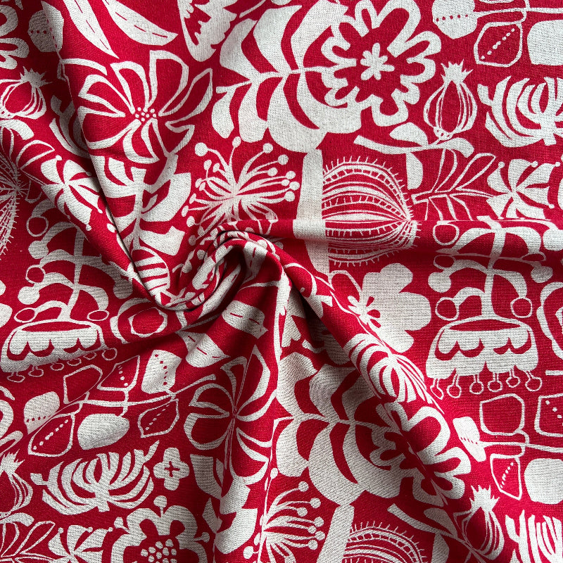 Hokkoh - Cotton Linen Canvas - Scandi Block Print Wildflowers
