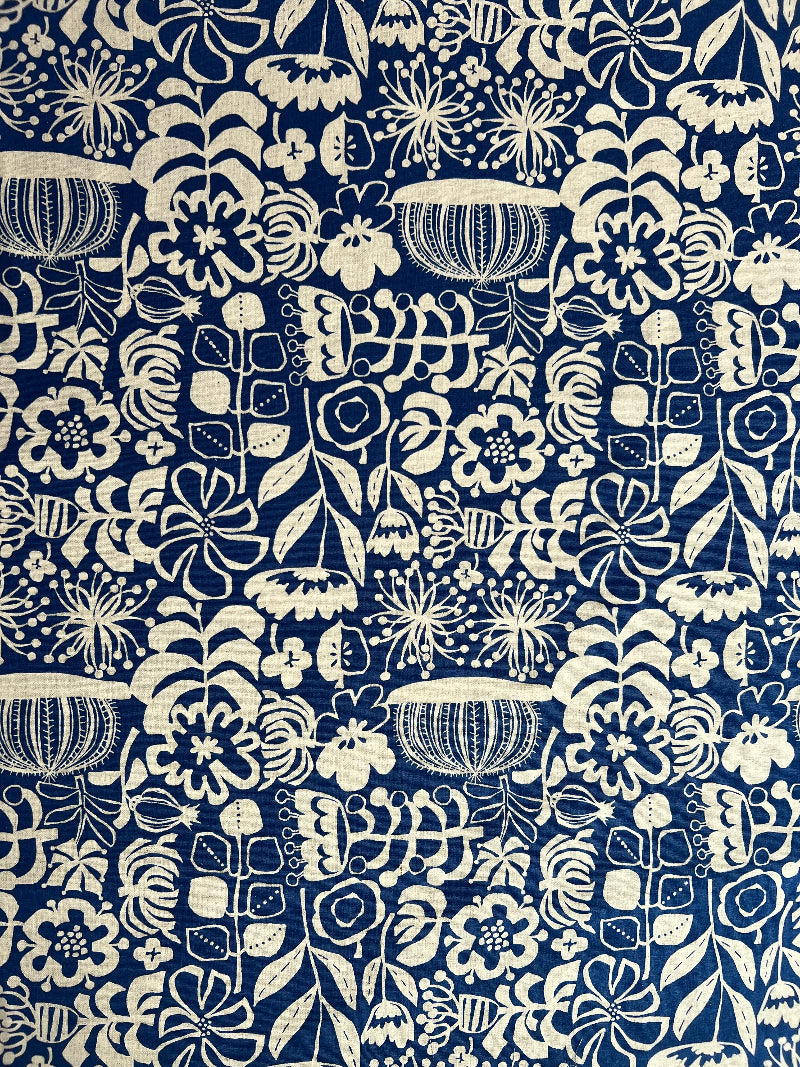 Hokkoh - Cotton Linen Canvas - Scandi Block Print Wildflowers 2