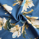 Hokkoh - Cotton Sheeting - Fingerpaint Gestural Floral - Cream & Mustard on Blue