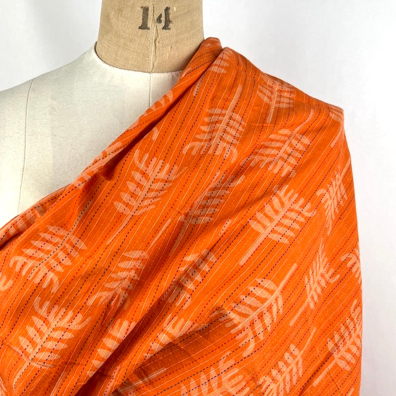 Kaatha Dabu - Hand Block Print and Stitched Cotton - Tangerine