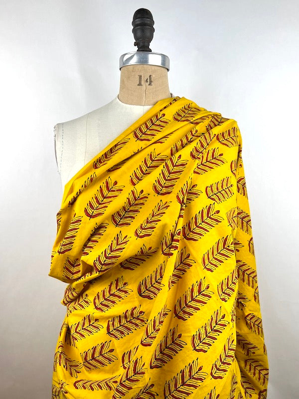Gamthi - Hand Block Print Cotton - Feathers - Yellow