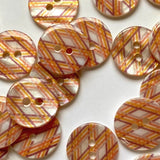 Textile Garden - Shell Button - 15mm - Diamond Pattern - Orange and Mauve