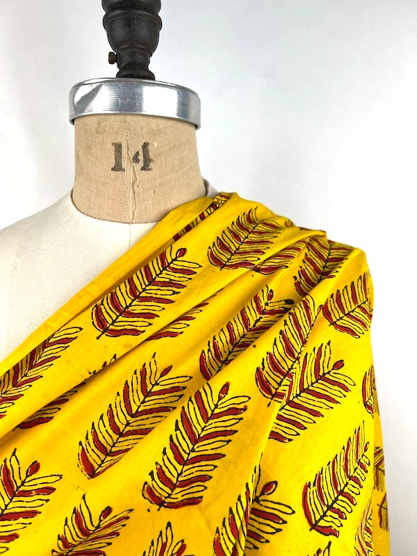 Gamthi - Hand Block Print Cotton - Feathers - Yellow