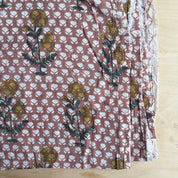 Sanganeri Hand Block Print - Cotton - Leaves - Mums on Floral Motif - Cocoa Powder