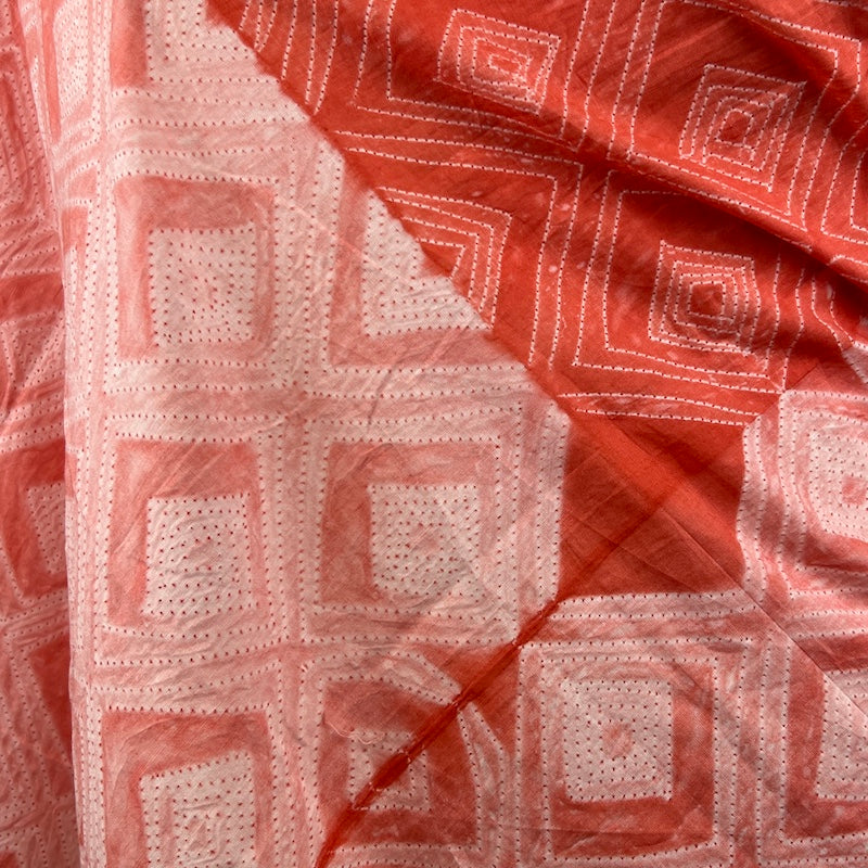 Needle Thread Shibori - Resist Dye - Cube Geometry - Tangerine