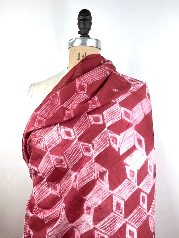 Needle Thread Shibori - Resist Dye - Cube Geometry - Raspberry Red