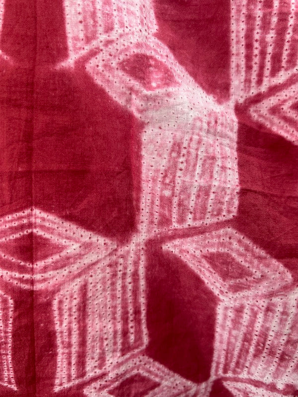 Needle Thread Shibori - Resist Dye - Cube Geometry - Raspberry Red
