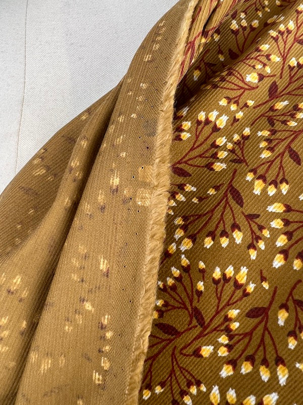 SALE Hokkoh - Pinwale Corduroy - Flower Buds - Maroon on Butterscotch