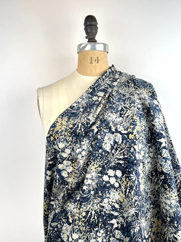 Hokkoh - Pinwale Corduroy - Abstract Floral - Blue and Gray on Navy