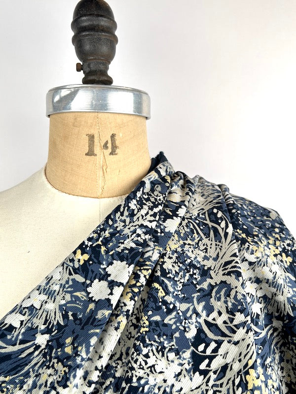 Hokkoh - Pinwale Corduroy - Abstract Floral - Blue and Gray on Navy