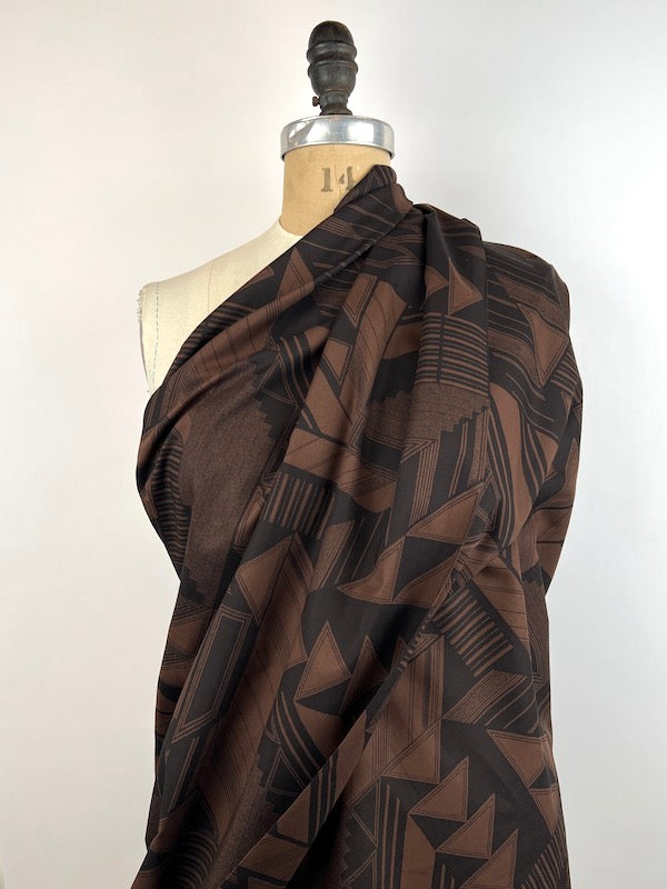 Hokkoh - Cotton, Rayon Lawn - Deco Geometric - Black on Brown