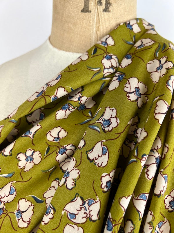 Hokkoh - Cotton, Rayon Lawn - Scattered Flowers - Olive