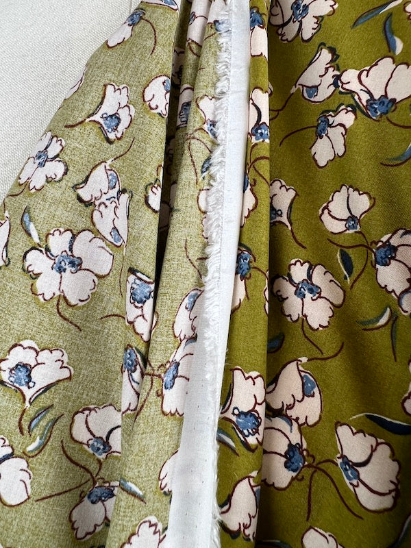 Hokkoh - Cotton, Rayon Lawn - Scattered Flowers - Olive