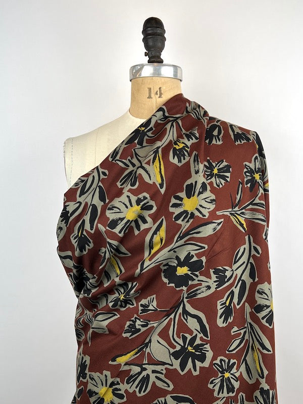 Hokkoh - Cotton, Rayon, Wool Viyella - Sketchy Flowers - Rust on Taupe