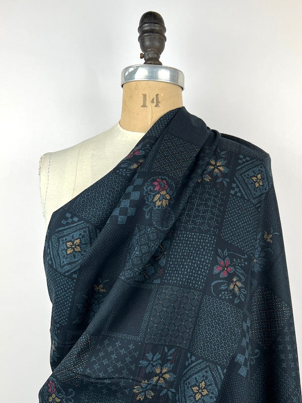 Senyo -  Cotton Dobby - Patchwork Print - Navy