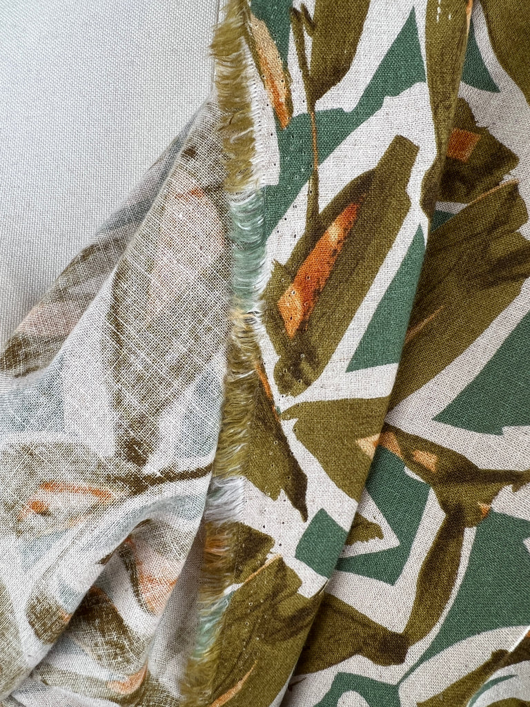 Hokkoh - Cotton Linen Sheeting - Abstract Brush Foliage - Olive and Green