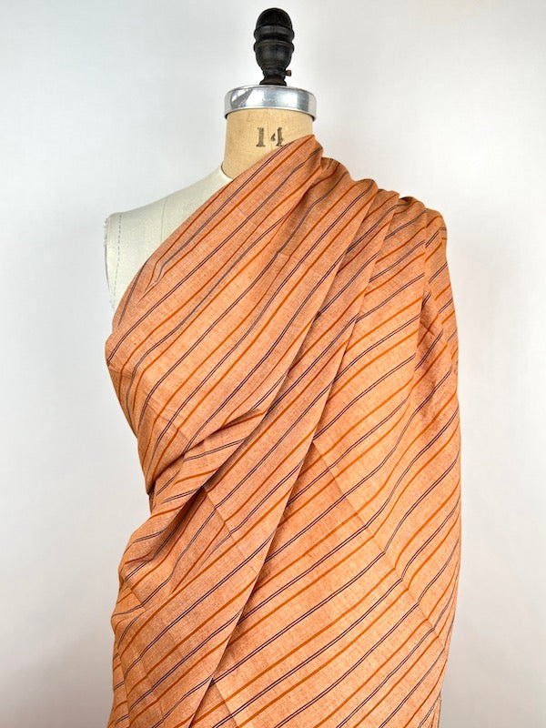 Khadi Handwoven Cotton - Yarn Dyed Thin Stripe - Cinnamon