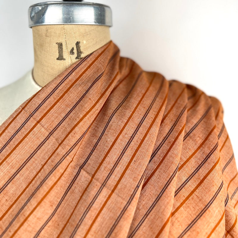 Khadi Handwoven Cotton - Yarn Dyed Thin Stripe - Brown