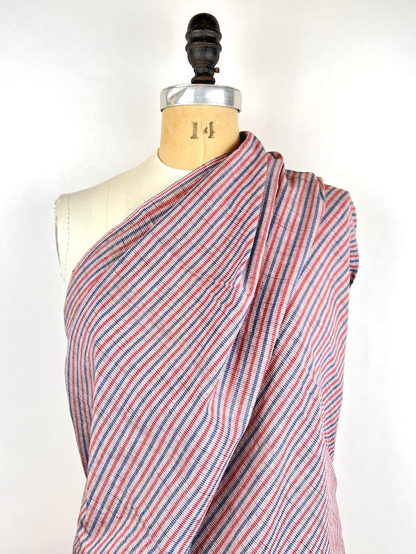 Khadi Handwoven Cotton - Yarn Dyed Stripe - Pink Blue and White