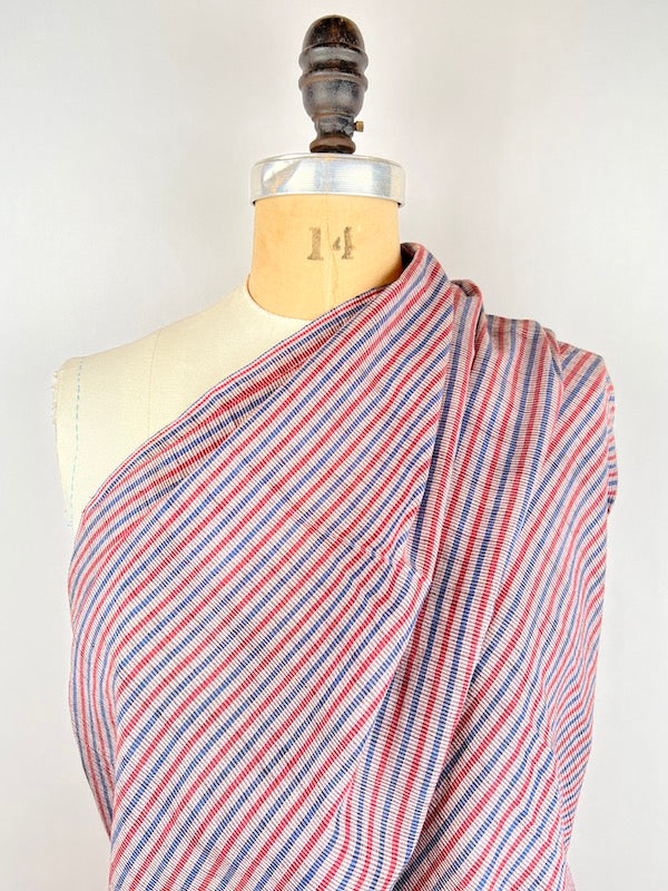 Khadi Handwoven Cotton - Yarn Dyed Stripe - Pink Blue and White