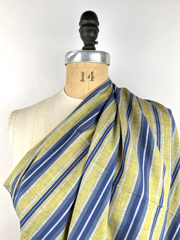 Khadi Handwoven Cotton - Yarn Dyed Stripe - Navy and Gold