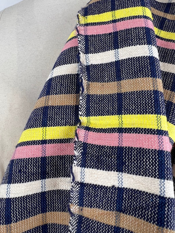 Khadi Handwoven Cotton Check - Navy Pink and Yellow
