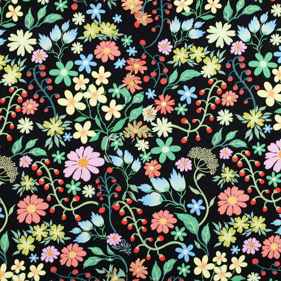 Fabric Godmother - Brushed Denim - Garden Vine - Black