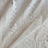 Pigeon Wishes - Striped Floral Embroidered Cotton - Ivory