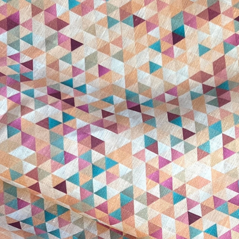 Lino Textile - Linen - Geo Triangle - Peach, Pink & Blue