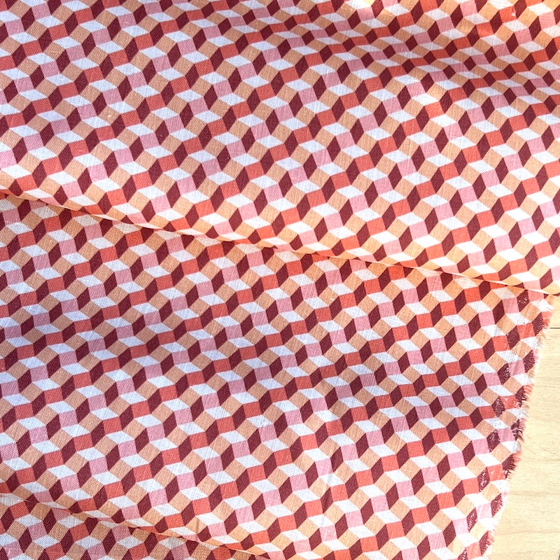Lino Textile - Linen - Geo Honeycomb - Red & Peach