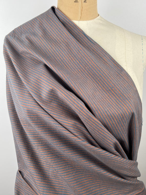 Diamond Textiles - Chatsworth Brushed Cotton - Stripe - Slate and Brick