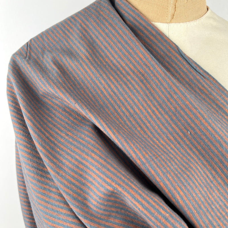 Diamond Textiles - Chatsworth Brushed Cotton - Stripe - Slate and Brick