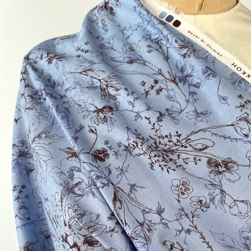 Hokkoh - Cotton Lawn - Bouquet Sketch - Sky fabric