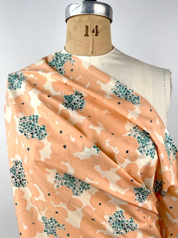 Hokkoh - Cotton Lawn - Big and Little Floral - Peach and Teal
