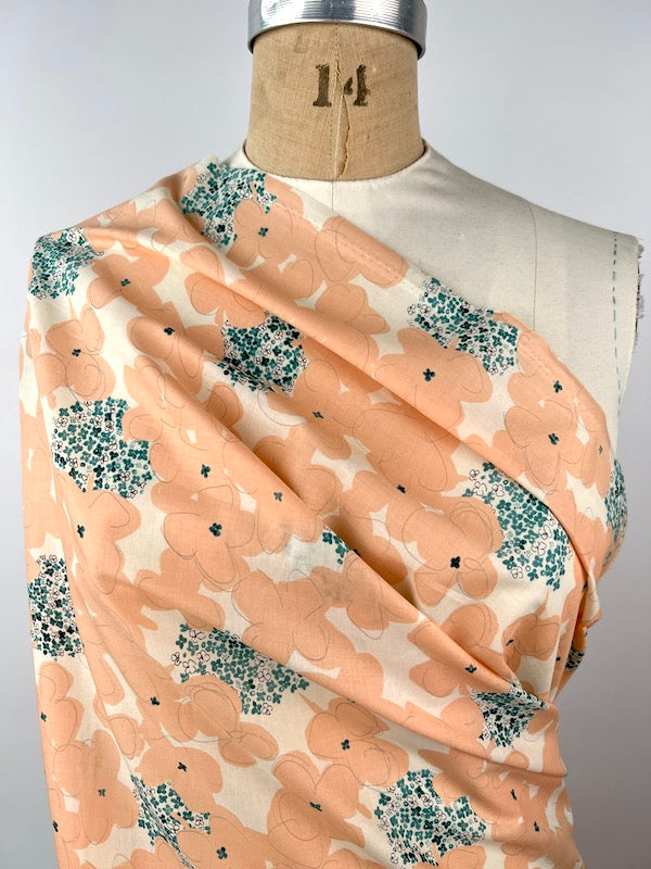 Hokkoh - Cotton Lawn - Big and Little Floral - Peach and Teal