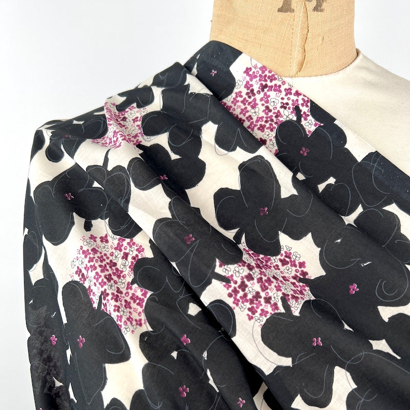 Hokkoh - Cotton Lawn - Big and Little Floral - Black and Fuchsia