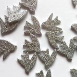 Textile Garden - Polyester Button - 15mm - Sparkly Birds - Silver