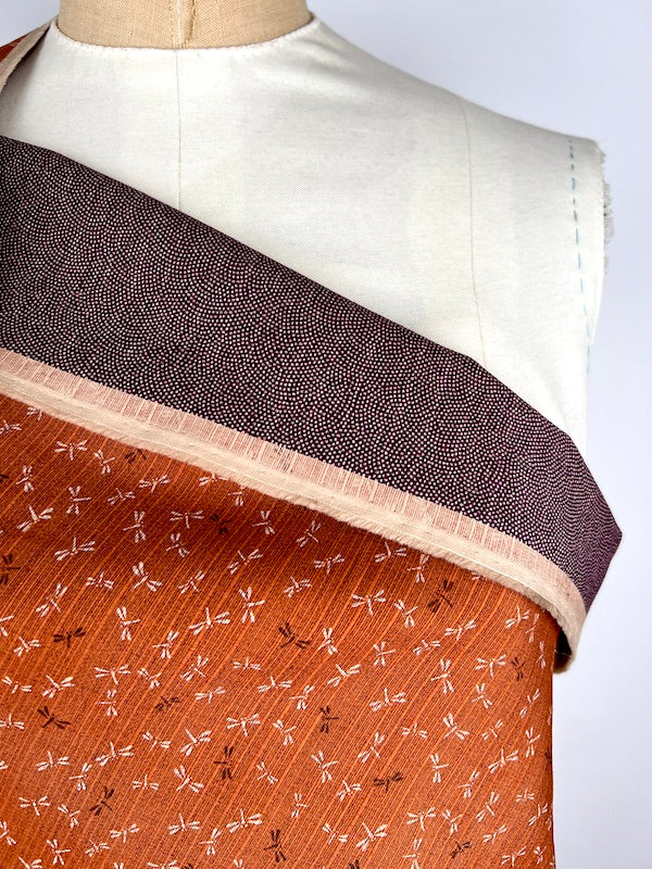 Sevenberry - Cotton Dobby - Double Sided - Dragonfly/Dot Wave - Rust/Plum