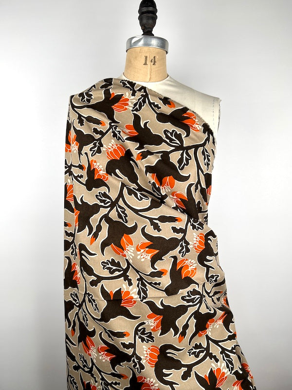 Cosmo - Cotton/Linen Sheeting - Mod Lilies - Espresso and Orange