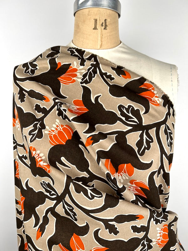 Cosmo - Cotton/Linen Sheeting - Mod Lilies - Espresso and Orange