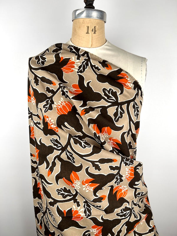 Cosmo - Cotton/Linen Sheeting - Mod Lilies - Espresso and Orange