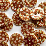 Textile Garden - Shell Button - 15mm - Glossy Ginger Brown, Pink & Yellow Flowers