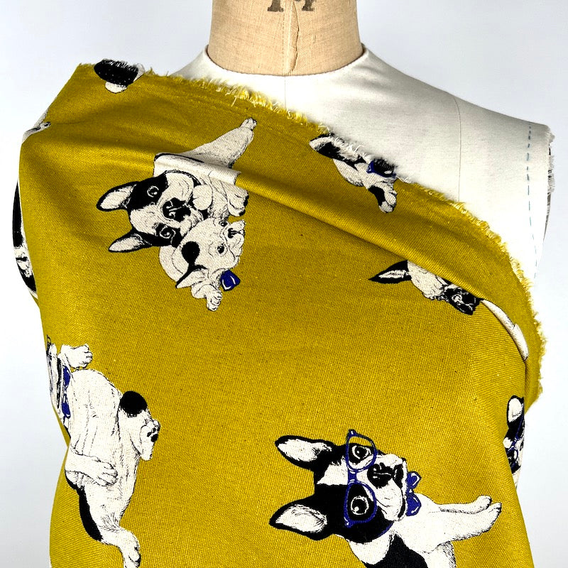 Cosmo - Lightweight Cotton/Linen Canvas - French Bulldog - Mustard