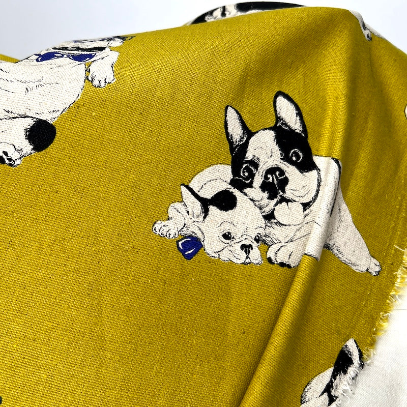 Cosmo - Lightweight Cotton Linen Canvas - French Bulldog - Mustard