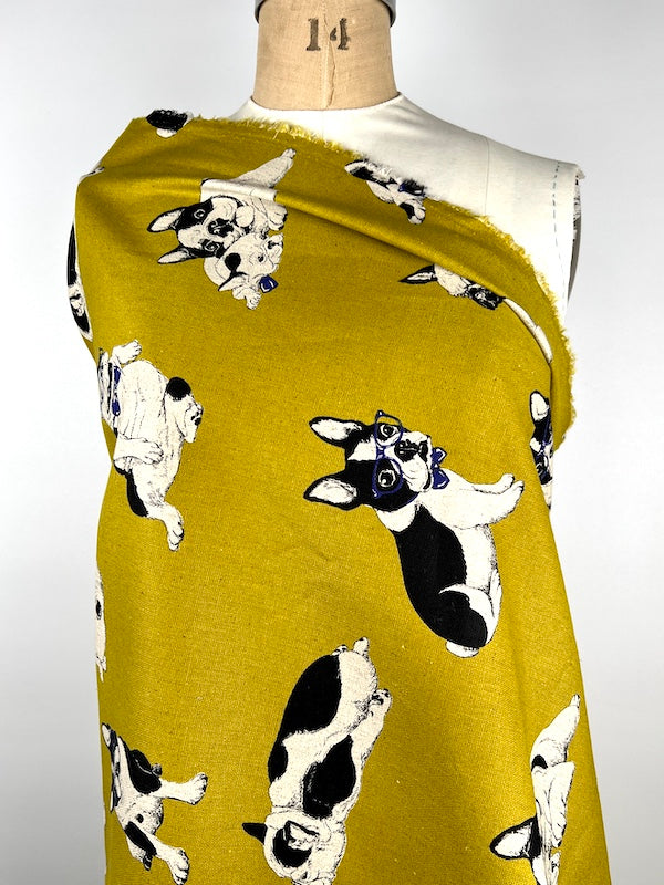 Cosmo - Lightweight Cotton Linen Canvas - French Bulldog - Mustard